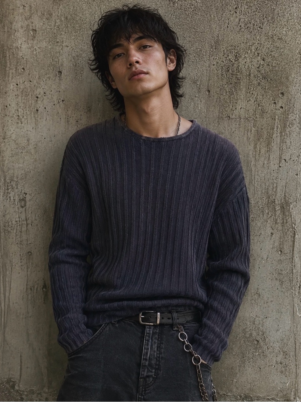 Y2K sun faded Giorgiolini Italy 100% Cotton Men’s Navy Ribbed Crewneck Sweater